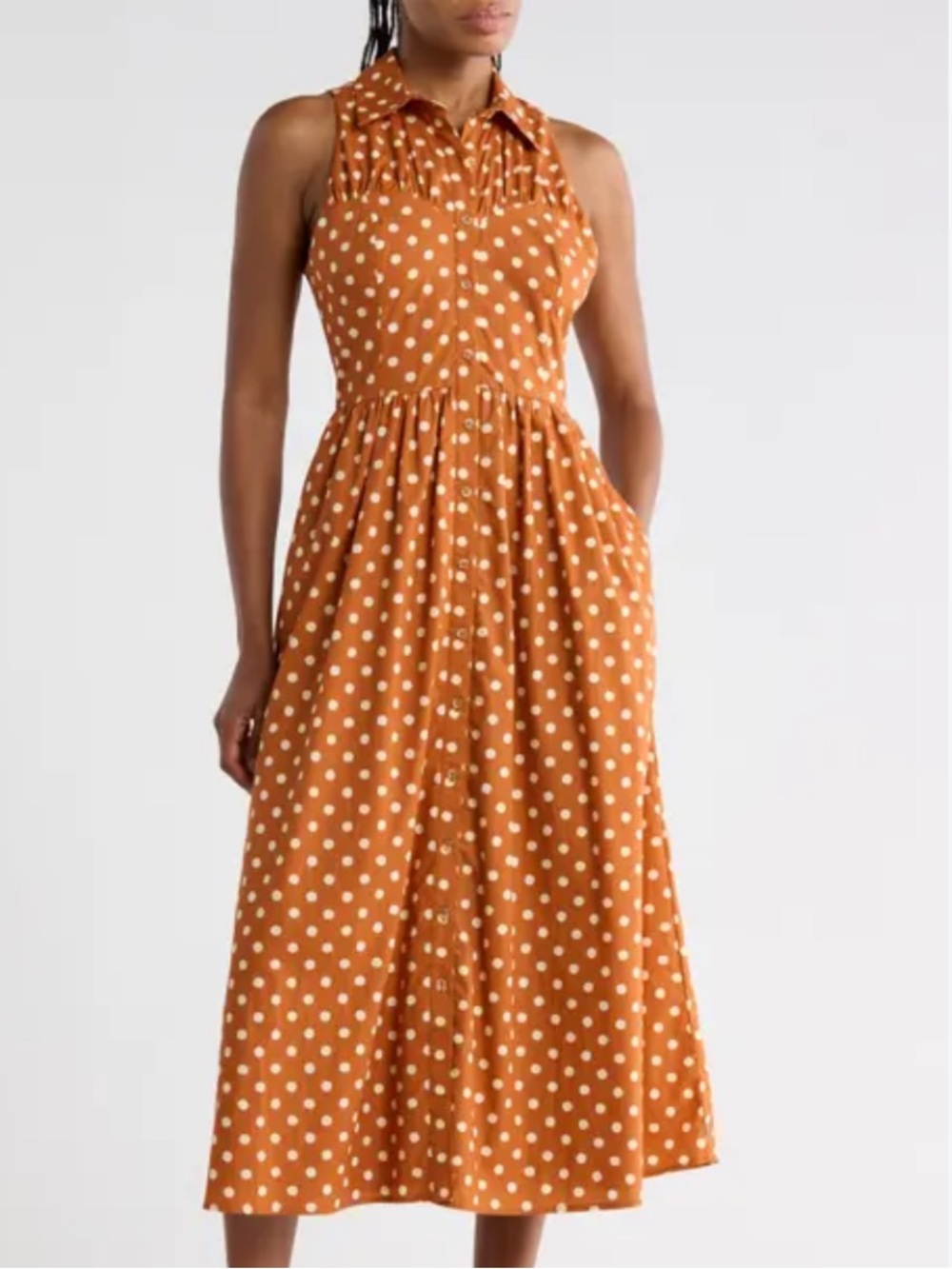 HUTCH Vivian Sleeveless Midi Shirtdress Collared Pocket Small